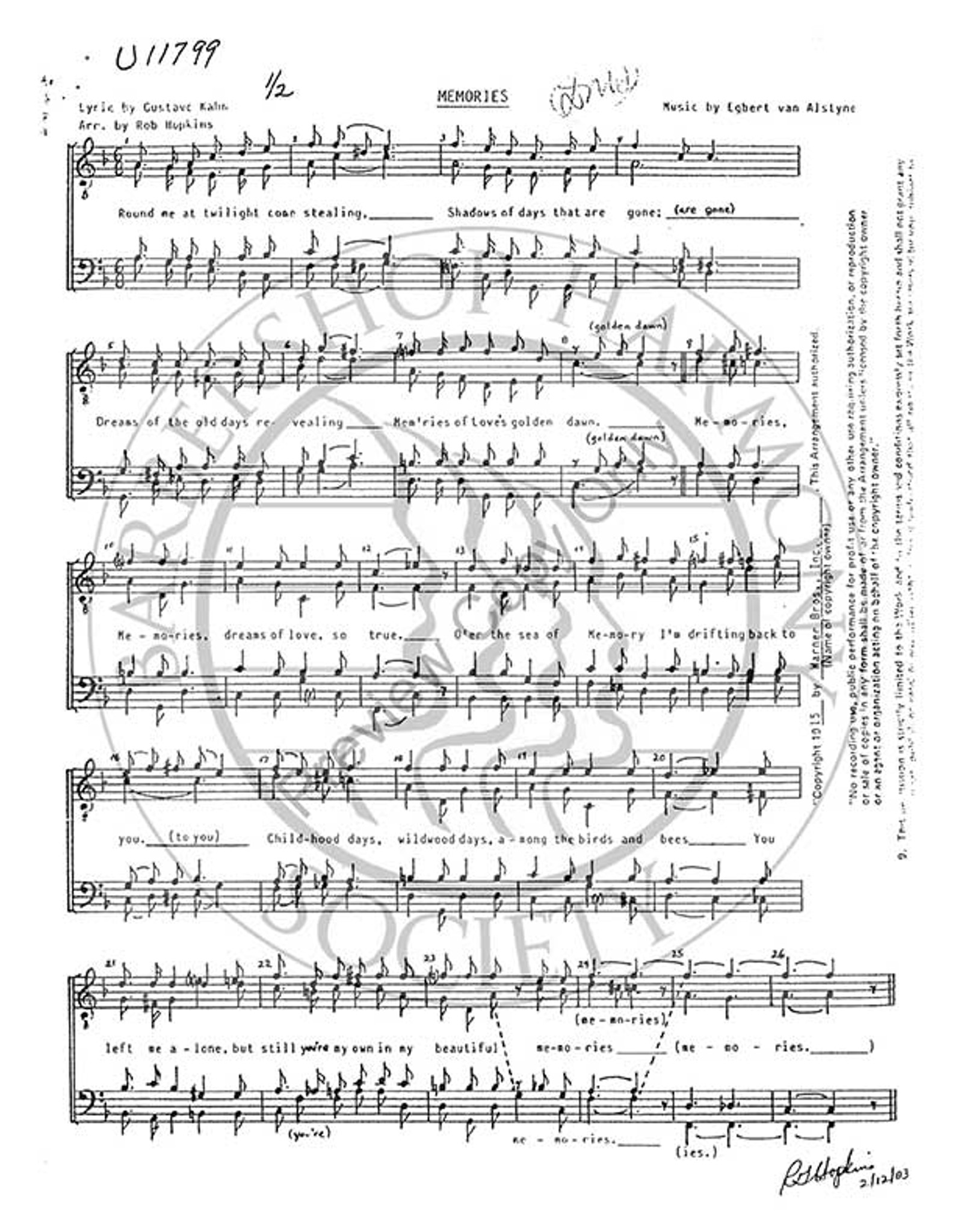 Memories 3 (TTBB) (arr. Rob Hopkins)-UNPUB - Barbershop Harmony