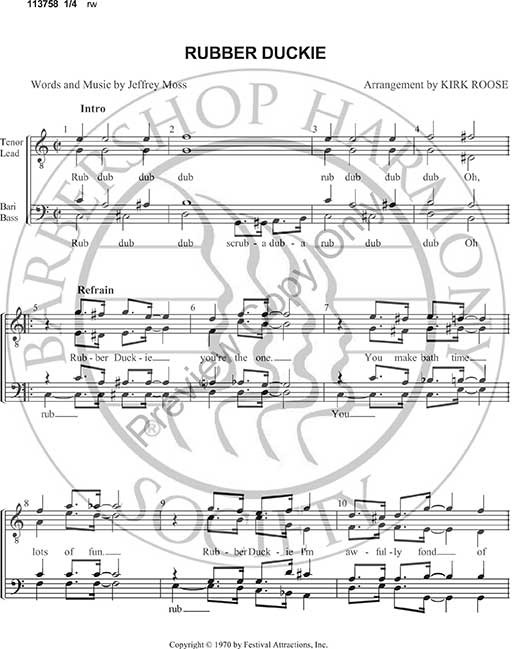 Rubber Duckie (TTBB) (arr. Kirk Roose)UNPUB Harmony Society