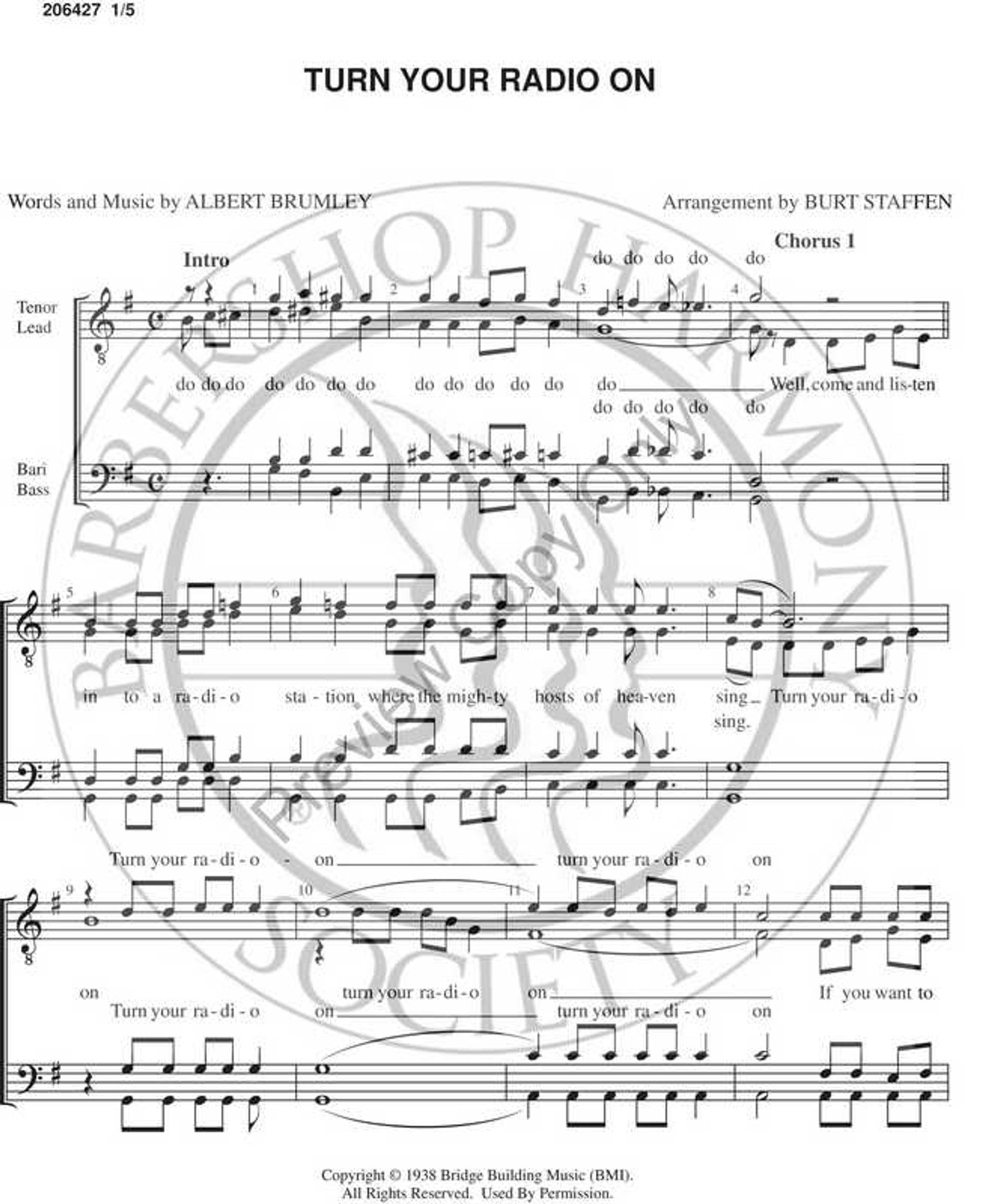 Turn Your Radio On Print Version TTBB arr Burt Staffen UNPUB Turn Your Radio On Print Version TTBB arr Burt Staffen UNPUB