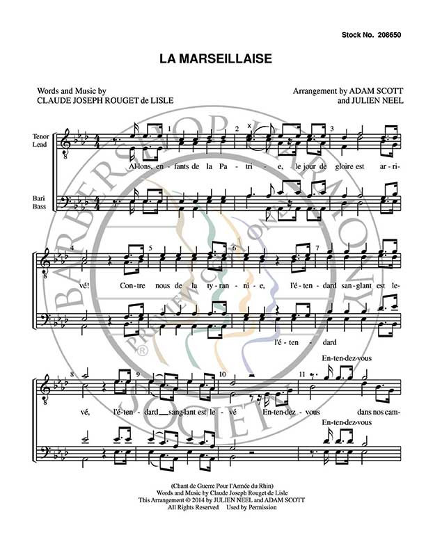 La Marseillaise (National Anthem of France) (TTBB) (arr. Scott/Neel