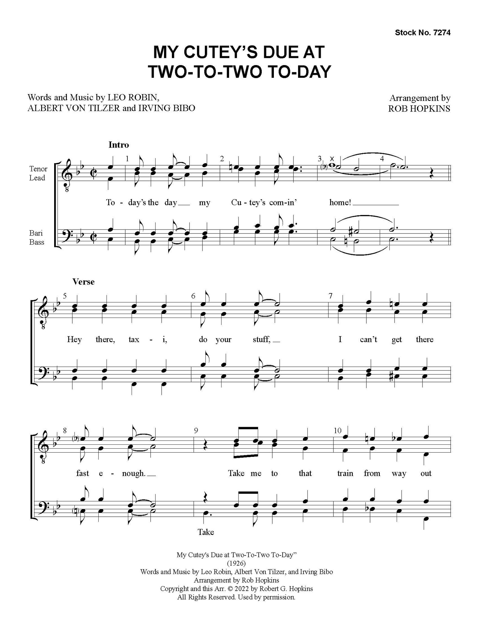 My Cutey's Due at Two To Two Today (TTBB) (arr. Hopkins)