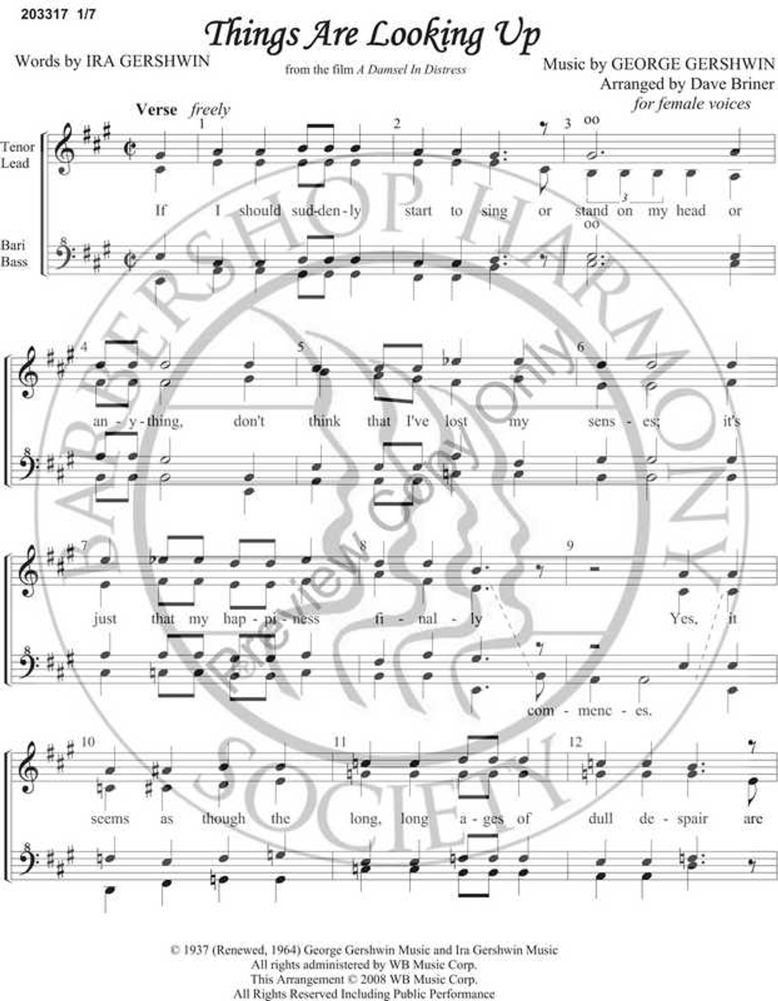 Things Are Looking Up Ssaa Arr Dave Briner Unpub Barbershop Harmony Society