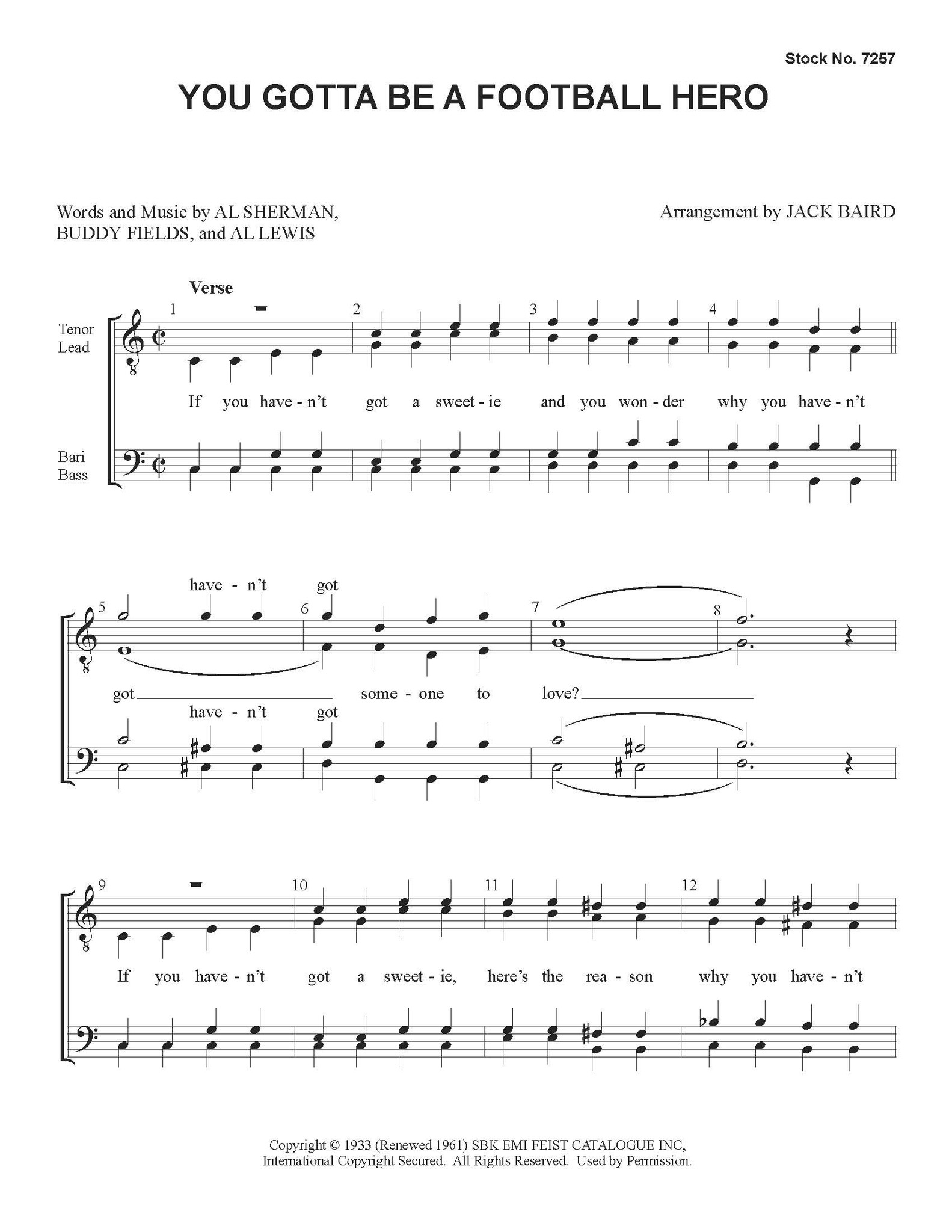 You Gotta Be A Football Hero (TTBB) (arr. Baird) - Special Order - Fresh Prince You've Got To Be A Football Hero