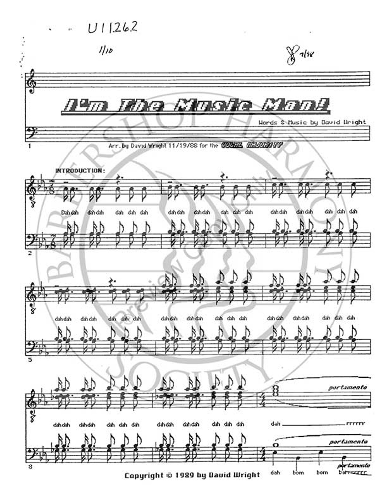 Today (TTBB) (arr. David Wright)-Download-UNPUB - Barbershop