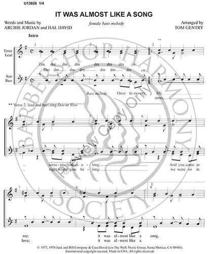 It Was Almost Like A Song (SSAA) (arr. Tom Gentry)-Download-UNPUB