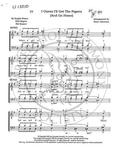 I Guess I'll Get The Papers (And Go Home) (TTBB) (arr. Ernie Johansen)-Download-UNPUB