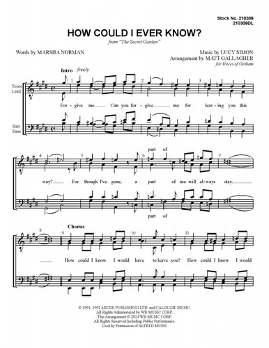 How Could I Ever Know (from The Secret Garden)-UNPUB