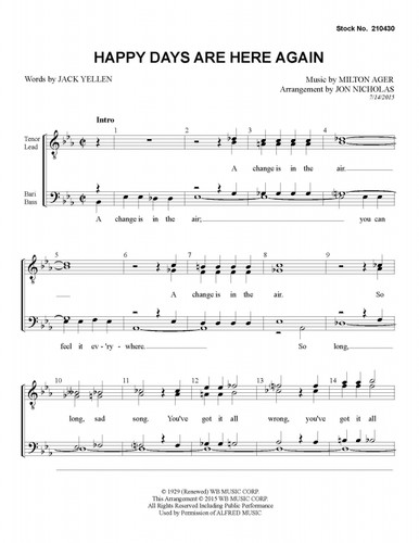 Happy Days Are Here Again 6 (TTBB)-UNPUB