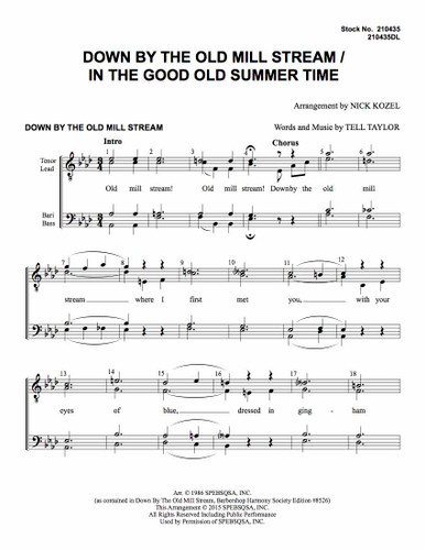 Down By The Old Mill Stream/In The Good Old Summer Time (Medley) (TTBB) (arr. Nick Kozel)-UNPUB