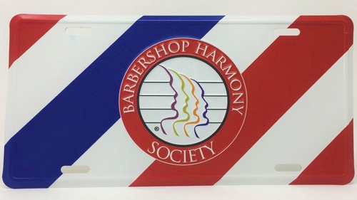 Our front license plate helps you arrive in style, by setting you a part from the crowd.
Embossed aluminum plate with full-color BHS seal on a field of barber pole stripes.
Beautiful matte finish. Easy to clean.
Great for car and home or office decor.