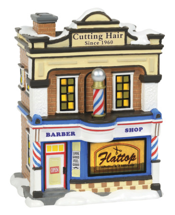 $110 Member Price

The rotating barber pole signifies to everyone on Main Street that Flattop Barbershop is the place for the best haircut in town.

Whether a traditional trim or the latest trends, the Flattop barbers are sure to give you the finest look for the holidays. 

Introduced January 2018

Lighted Buildings

7.5" in Height

Part of the Original Snow Village by Enesco. Limited Quantities Available.

Product Details: Animated ceramic building with adapter cord. Barber pole rotates. 

Coordinates with: The Flattops Barbershop Quartet (6000650). Sold separately.