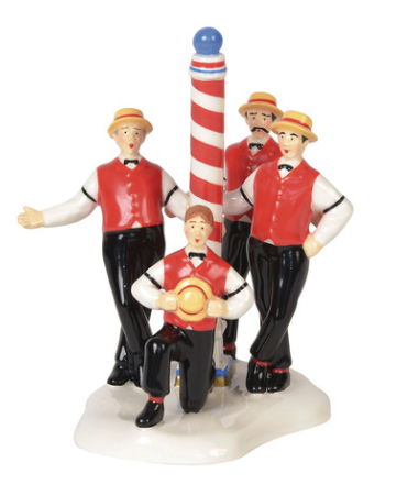 $35 Member Price

Theses 4 gents are dressed in traditional quartet costumes, belting out carols on Main Street.

Snow Village accessories enhance the wonderful nostalgia this series creates. 

From the simple early ceramic designs to the more complicated pieces of today, accessories bring a lively feeling of activity to any display.  

Introduced January 2018

Village Figures

Great accessory to Flattop Barbershop

5" in Height

Part of the Original Snow Village by Enesco. Limited Quantities Available.