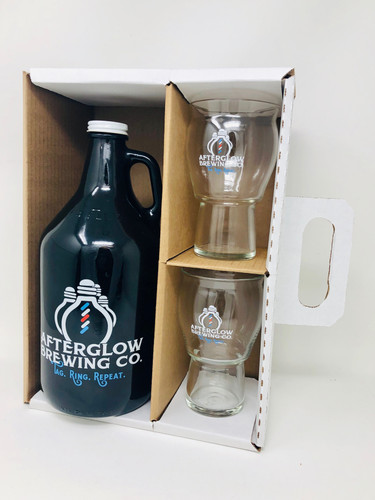 A glassware set featuring a Growler and two Afterglow Brewing Co. Glasses. 

Perfect for storing and sharing the brewed beverages of your choosing. 

A great gift for the enthusiast and collector alike!



This Glassware set includes:



One 64 ounce amber growler branded with the Afterglow Brewing Co. logo. 



Two branded Afterglow Brewing Co. glasses. 

