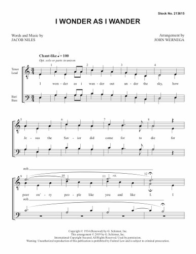 I Wonder as I Wander (TTBB) (arr. Wernega)