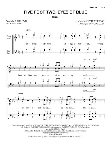 Five Foot Two, Eyes of Blue (Has Anybody Seen My Girl?) (TTBB) (arr. Liles) - Download