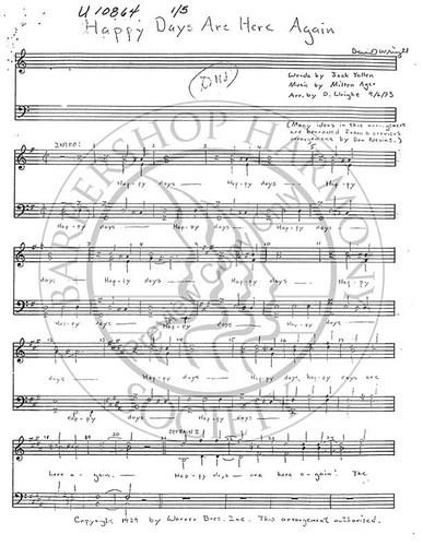 Happy Days Are Here Again 2 (TTBB) (arr. David Wright)-UNPUB