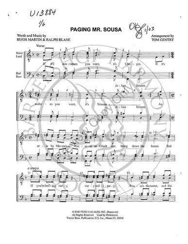 Paging Mr. Sousa (TTBB) (arr. Tom Gentry)-UNPUB