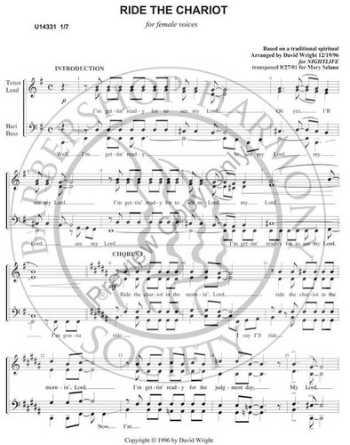 Ride The Chariot (SSAA) (arr. David Wright)-UNPUB