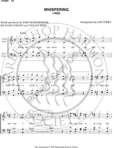 Whispering 2 (TTBB) (arr. Louis Perry)-UNPUB
