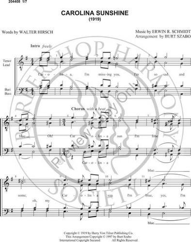 Carolina Sunshine (TTBB) (arr. Burt Szabo)-UNPUB