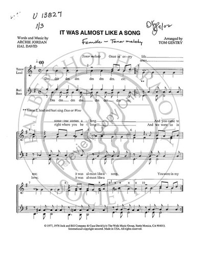 It Was Almost Like A Song (SSAA) 1 (arr. Tom Gentry)-UNPUB