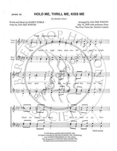 Hold Me Thrill Me Kiss Me (SSAA) (arr. Jan-Ake Westin)-UNPUB