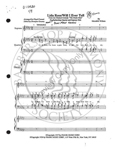 Lida Rose/Will I Ever Tell You (TTBB) (arr. Floyd Connett)-Download-UNPUB