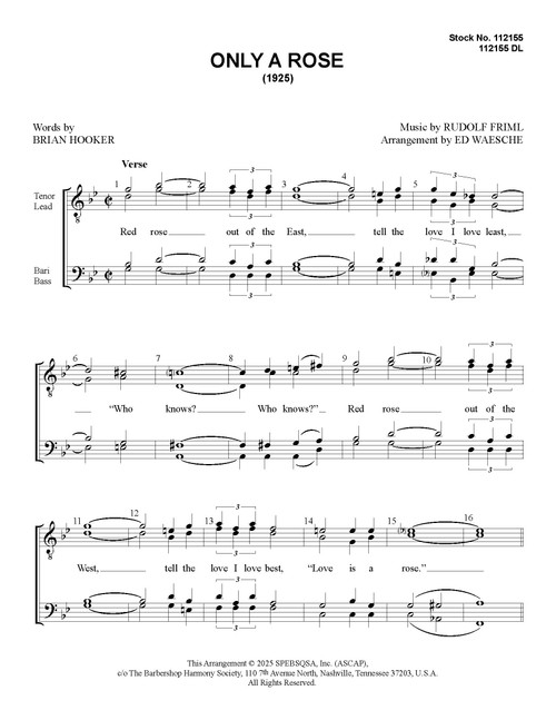 Only A Rose (TTBB) (arr. Waesche)-Download