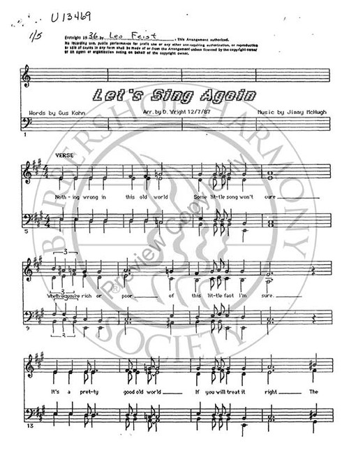 Let's Sing Again (SSAA) (arr. David Wright)-Download-UNPUB