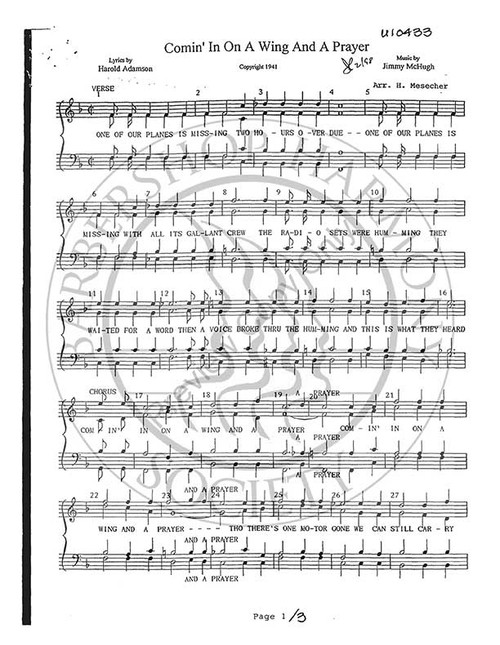 Comin' In On A Wing And A Prayer (TTBB) (arr. Howard Mesecher)-UNPUB