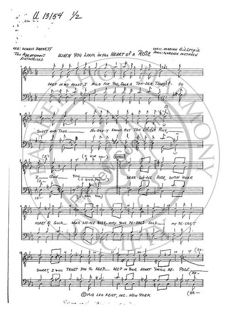 When You Look In The Heart Of A Rose (TTBB) (arr. Dennis Burnett)-Download-UNPUB