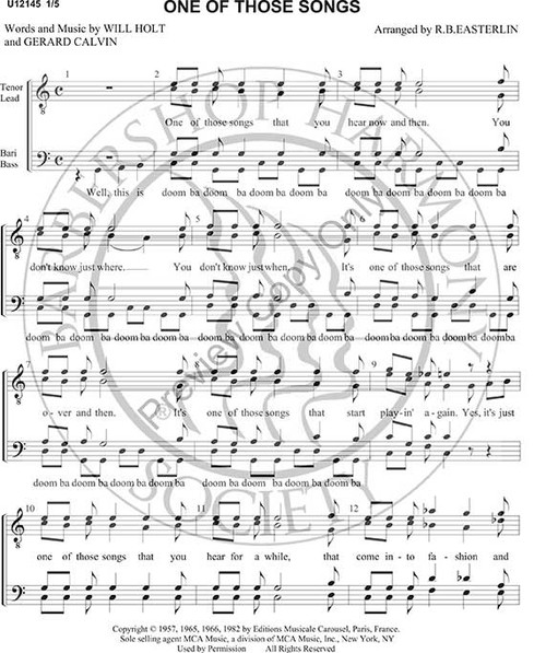 One Of Those Songs (TTBB) (arr. R. B. Easterlin)-Download-UNPUB