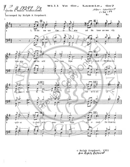 Will Ye Go Lassie Go (TTBB) (arr. Ralph Urquhart)-Download-UNPUB