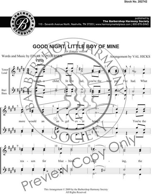 Good Night, Little Boy Of Mine (SSAA) (arr. Hicks) - Download