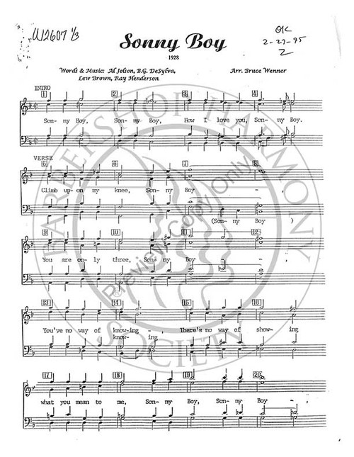 Sonny Boy 3 (TTBB) (arr. Bruce Wenner)-Download-UNPUB