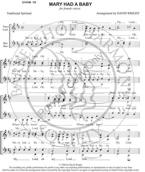 Mary Had A Baby (SSAA)(arr. Wright)-Download Mary Had A Baby (SSAA)(arr. Wright)-Download