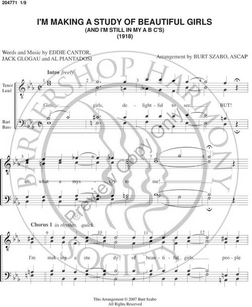 I'm Making A Study Of Beautiful Girls (TTBB) (arr. Burt Szabo)-Download-UNPUB