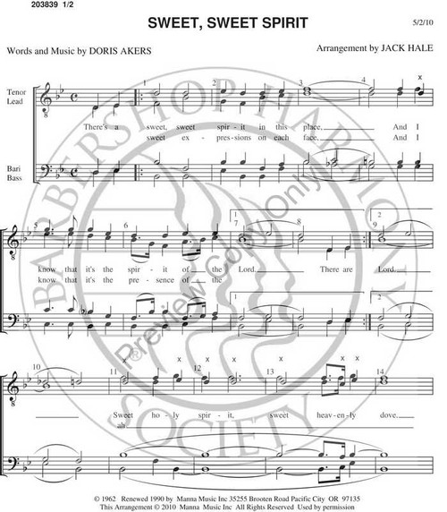 Sweet, Sweet Spirit 1 (TTBB) (arr. Jack Hale)-Download-UNPUB