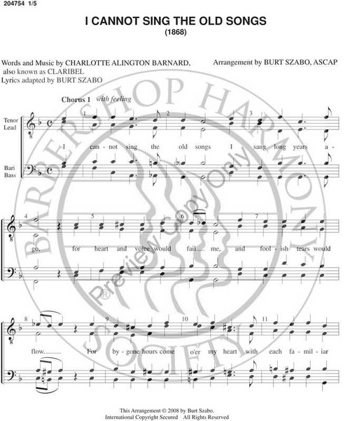 I Cannot Sing The Old Songs (TTBB) (arr. Burt Szabo)-Download-UNPUB