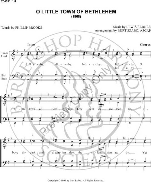 O Little Town Of Bethlehem (TTBB) (arr. Burt Szabo)-Download-UNPUB