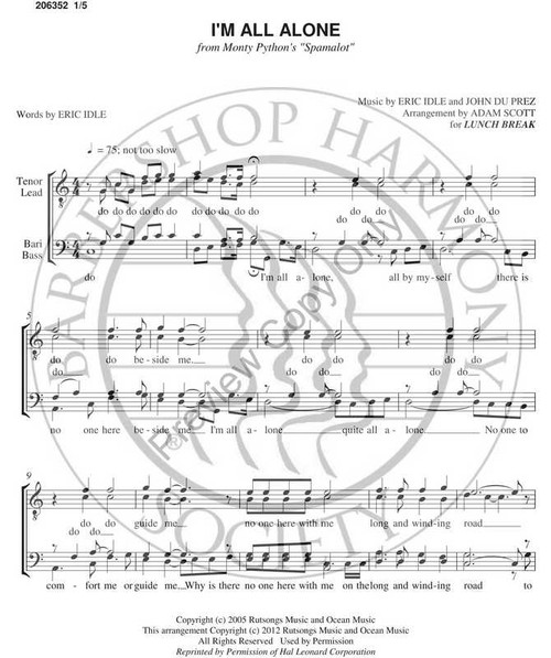 I'm All Alone 1 (TTBB) (arr. Adam Scott)-Download-UNPUB