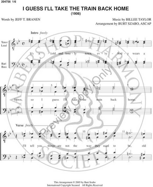 I Guess I'll Take The Train Back Home (TTBB) (arr. Burt Szabo)-Download-UNPUB