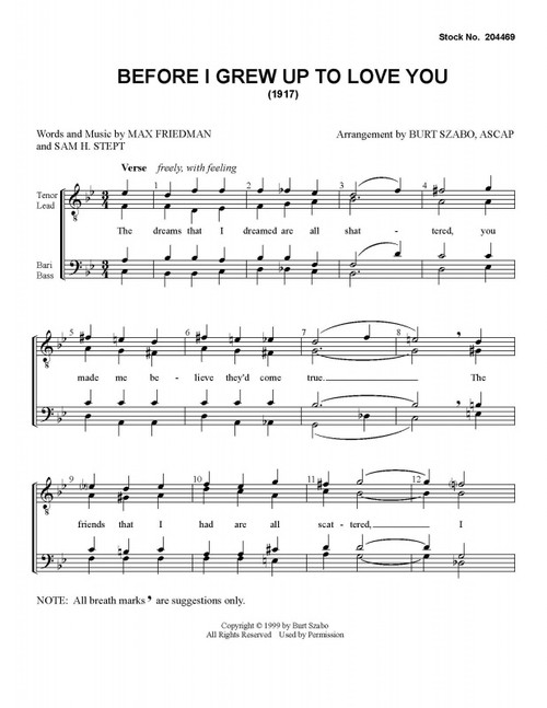 Before I Grew Up To Love You (TTBB) (arr. Burt Szabo)-Download-UNPUB