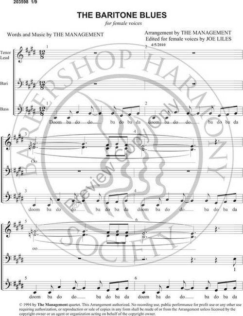 Baritone Blues (SSAA) (arr. Lawrence Bean)-Download-UNPUB