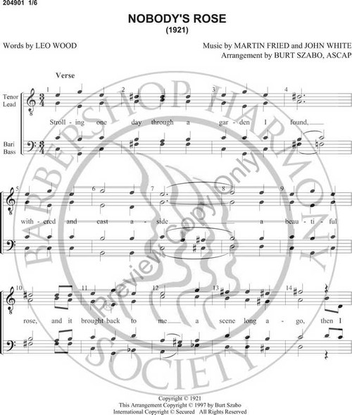 Nobody's Rose (TTBB) (arr. Burt Szabo)-Download-UNPUB