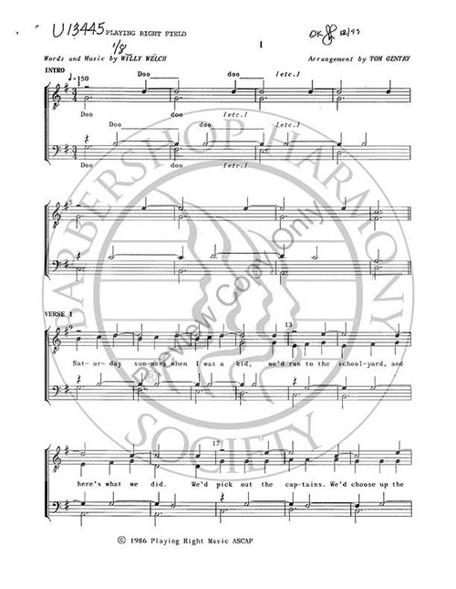 Playing Right Field 1 (TTBB) (arr. Tom Gentry)-Download-UNPUB