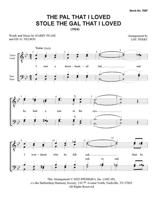The Pal That I Loved Stole The Gal That I Loved (TTBB) (arr. Perry)