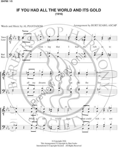 If You Had All The World And Its Gold 2 (TTBB) (arr. Burt Szabo)-Download-UNPUB