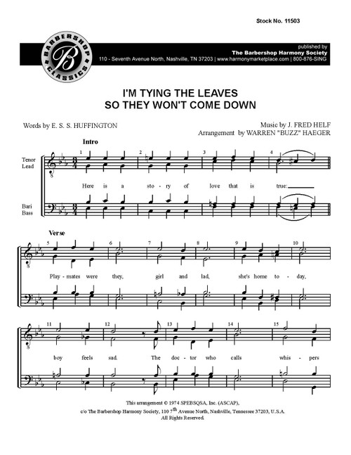 I'm Tying The Leaves (TTBB) (arr. Haeger) - Download