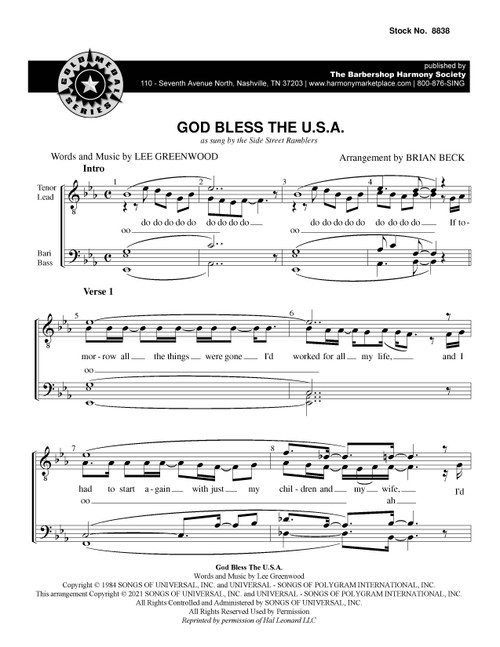 God Bless the U.S.A. (TTBB) (arr. Beck)